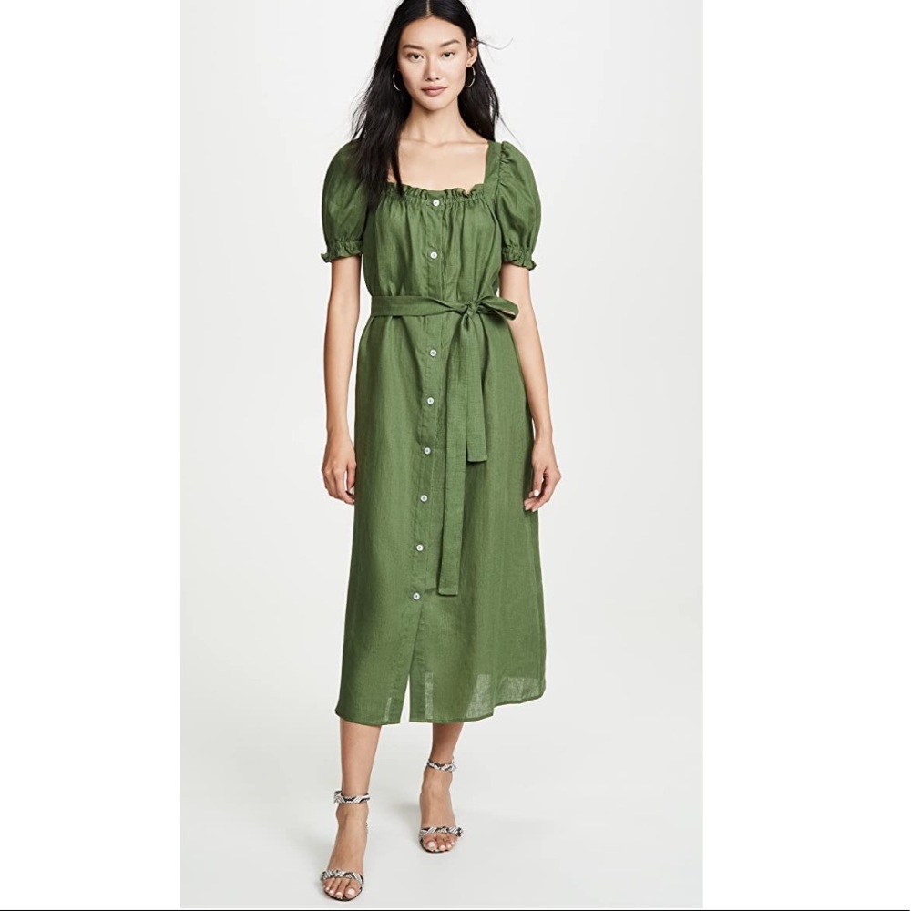 ISO daily sleeper brigitte linen midi dress green